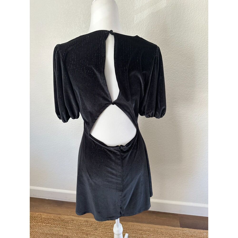 L*Space Velvet Metallic Stripes Black Puff Sleeve Mini Dress size Large - Picture 7 of 10